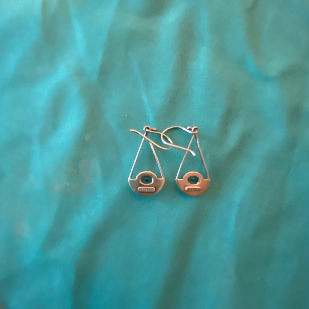 Sterling Silver Drop Earrings with Teal Gem - Picture 2 of 3